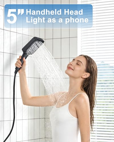 Matte Black 13-Inch Rainfall Shower System - Premium Shower Head & Handheld Sprayer, Complete Bathroom Set with Faucet Mixer Trim Kit & Valve - color: Matte Black, size: 13''