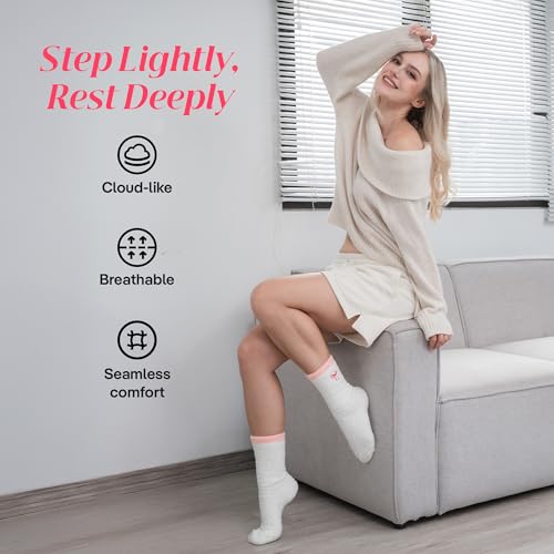 CoolMate Cozy Soft Cloud Socks, Fuzzy Socks for Women - color: D.03 - Embroidered Ribbon