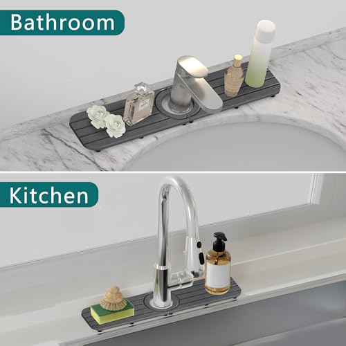 Water Absorbing Stone Kitchen Sink Mat, Faucet Splash Guard for Bathroom Counter - color: 23.6" x 3.9" Dark Gray C