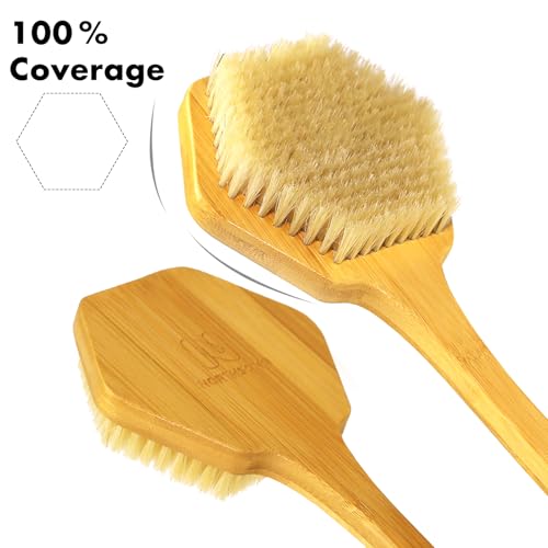 NORTHSONG Large Head Bath Brush, 17.72" Extra-Long Curved Bamboo Handle & Boar Bristles, Back Scrubber for Exfoliating - Ideal for Elderly, Shoulder Pain, Gift Ready - size: 17.72 Inch Back brush-1Pack