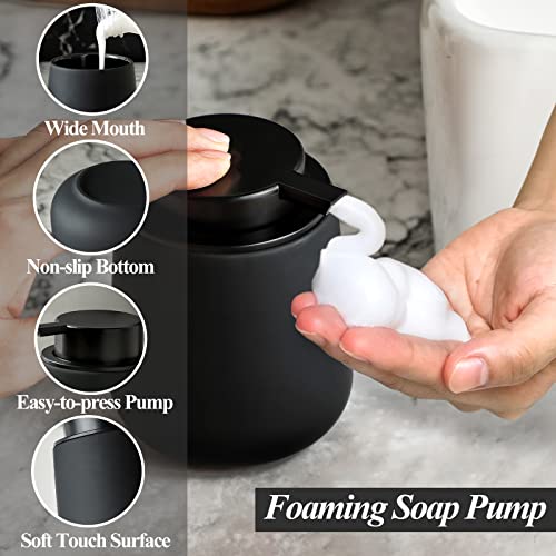 Bosilunlife Ceramic Foaming Soap Dispenser - 12Oz Bathroom Countertop Kitchen Dish Soap Pump Dispenser Foam Soap Dispenser - Rubber Paint Black - color: Rubber Black