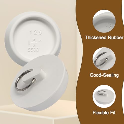 Luomorgo 2 Pack Rubber Drain Stopper, 1-5/8 to 1-3/4 Inch, White | Leak-Proof, Fits Bathtub & Kitchen Sink, Heavy Duty Seal, with Hanging Ring - size: Fits 1-5/8 Inch to 1-3/4 Inch