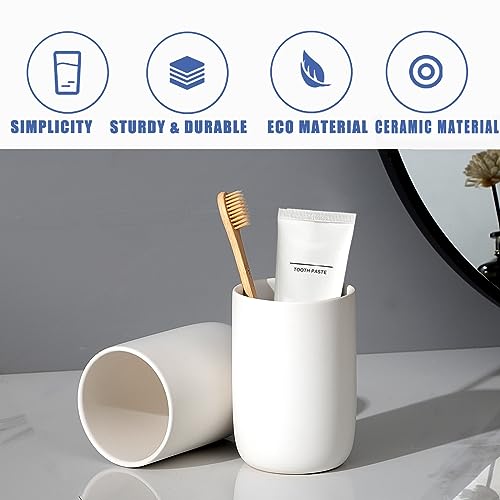 Toothbrush Holders for Bathrooms - 2 Cups Ceramic Toothbrush Toothpaste Holders Set, White Bathroom Tumbler Cups Reusable Toothbrush Mouthwash Cup, Bathroom Counter Organizer - color: White, size: 2pcs