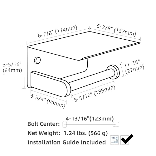 Toilet Paper Holder with Phone Shelf, APLusee SUS 304 Stainless Steel Bathroom Tissue Holder, Wall Mounted Roll Paper Dispenser, Matte Black - color: Matte Black, size: Single Rod