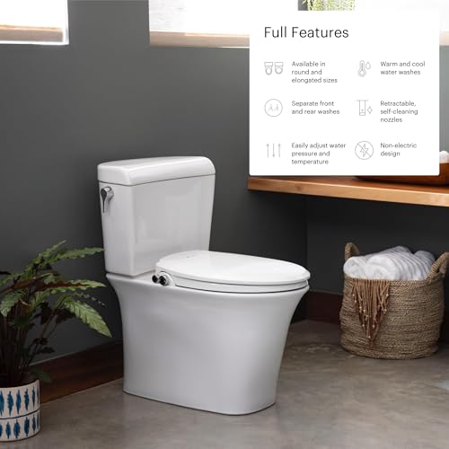 Brondell Bidet Toilet Seat, Non-Electric Swash Ecoseat, Fits Elongated Toilets, White - Dual Temperature, Dual Nozzle System - Bidet with Easy Installation - size: Elongated, style: S102 - warm water