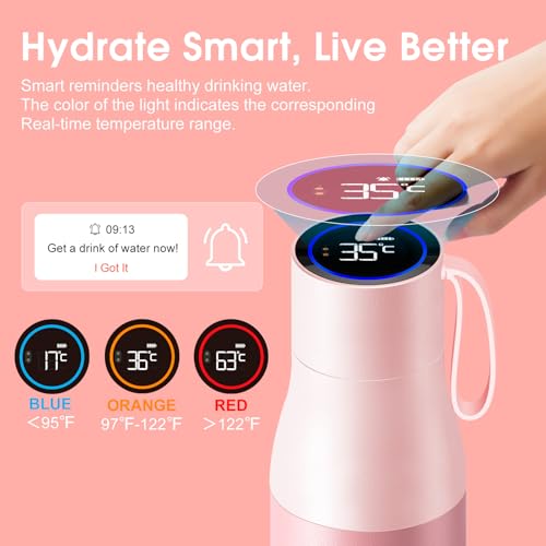VSITOO S1 Pro 15oz Insulated Stainless Steel Self-Cleaning Water Bottle | Mini 15oz Insulated Bottle With Auto Self-Cleaning, App or Touchscreen Control, Temp Display, 30-Day Battery & 24H Cold - color: Pink, size: 15 Ounces
