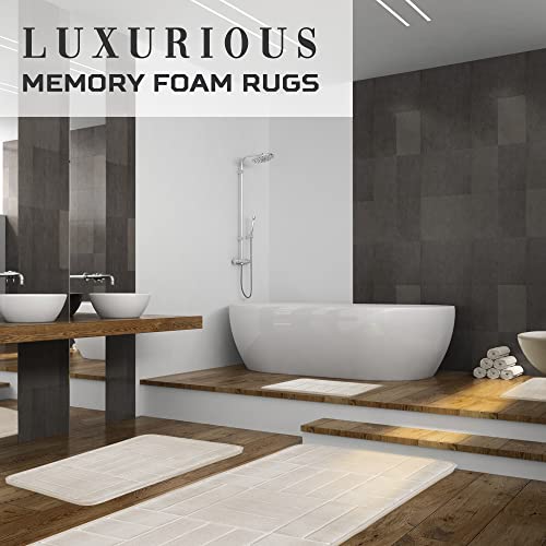 Bathroom Rug Set 5 Piece - Memory Foam Bathroom Mat Set, Soft and Comfortable, Non-Slip Thick Absorbent Bath Mats, Machine Washable, Beige - color: Beige/ Line Design