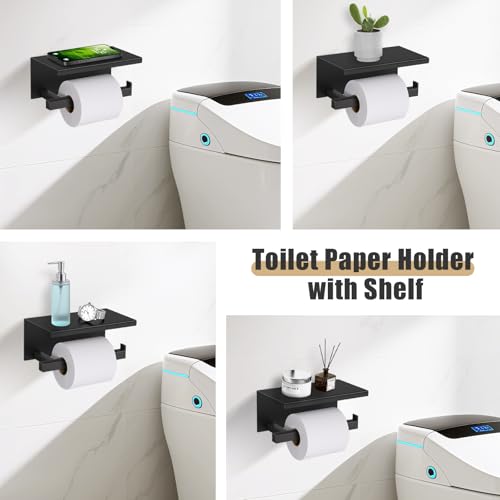 YACVCL 5-Pieces Matte Black Bathroom Hardware Accessories Set 23.6 Inch Towel Bar Set Upgraded Toilet Paper Holder with Shelf Stainless Steel Wall-Mounted Bathroom Hardware Set - color: Matte Black, size: 5Pcs
