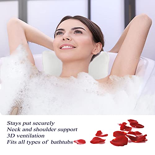 Bath Pillow for Tub, Non Slip, Breathable Soft, Comfortable Head Neck Support, Machine Washable, 2 Suction Cups(Off White) - color: Off -White