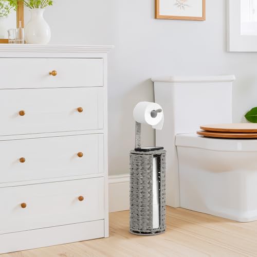 GRANNY SAYS Wicker Freestanding Toilet Paper Holder Stand with Storage, Modern Covered Toilet Paper Stand for 4 Rolls with Shelf for Wet Wipes, Tissue Holder for Bathroom Decor and RV, Gray - color: Gray, size: 6¾"D(For 4 Roll)