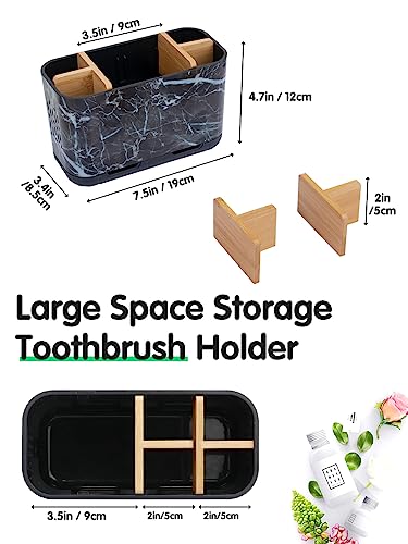 GFWARE Marble Toothbrush Holders, 5 Slots Bamboo Toothbrush and Toothpaste Holder for Bathroom Counter with Drainage, Kids Electric Toothbrush Organizer, Black Toothbrush Holders for Bathrooms - color: Marble-l