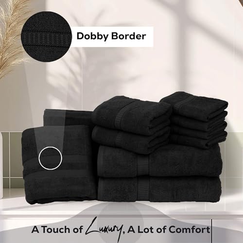 GOLD TEXTILES Premium Bath Towels Set (Pack of 4,27 x 54) 100% Ring-Spun Cotton Bathroom Towels for Hotel, Spa, Soft and Absorbent (27 x 54, Black - 4 Pcs) - color: Black, size: 4 Pack 27x54