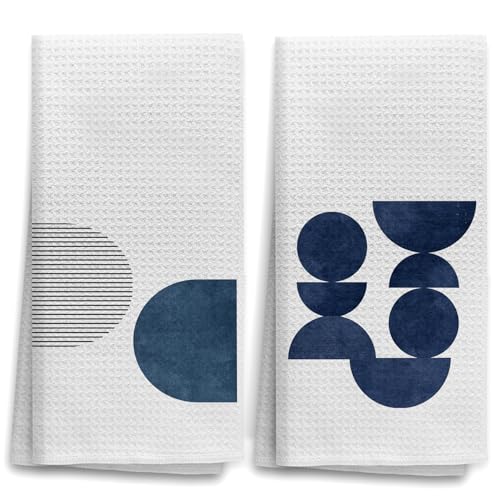 OHSUL Navy Blue Modern Abstract Minimalist Kitchen Towels Dish Towels Dishcloth, Mid Century Modern Decor Hand Tea Towel for Bathroom Kitchen Decor, 16x24 Inches Set of 2 - color: Color-05