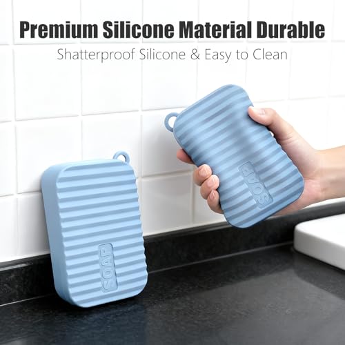 AIDIMMING Oversized Silicone Soap Holder for Two Bars of Soap with lid – Leak Proo, Large Capacity, Durable, Impact-Resistant, Stain-Resistant, Fit Shampoo and Conditioner Bar Set (Light Blue) - color: Light Blue