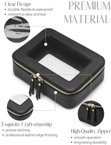 Popvibe Clear Makeup Case Toiletry Bag Travel Medium Clear Cosmetic Bag with Zipper, Make Up Bag Organizer Traveling TSA Approved Transparent Bag Car for Essentials, Mini & Medium, Black - color: Black, style: Mini & Medium