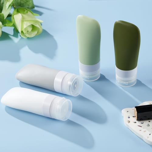 INSFIT Travel Bottles for Toiletries, TSA Approved 3oz Travel Size Containers, BPA Free Leak Proof Squeezable Silicone Tubes for Shampoo Conditioner Lotion Body Wash with Labels - color: Green 2oz, size: 2 Ounce
