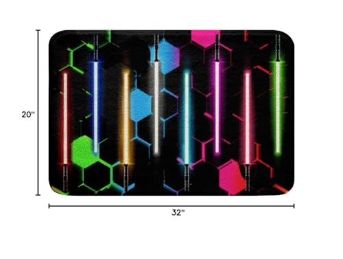 Neon Colorful Light Up Sword Bathroom Rug,Kids 3D Geometric Honeycomb Hexagon Shaggy Absorbent Floor Mat,Boys Girls Adult Fashion Games Non Slip Bath Mat Black Cool Bath Indoor Doormat Decor,20"x32" - color: Lightsaber 09, size: 20" x 32"
