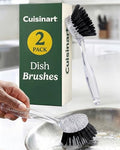 Cuisinart Dish Brush with Handle, 2 Pack, Firm Bristles | Multi-purpose dish scrubber for plates, pots, and pans, deep cleaning removes grease, safe for nonstick, round head - color: Round- Black