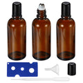 100ML Roller Bottles for Essential Oil, 3 Pack Empty Amber Glass Roller Bottle for Perfume Oil, Roll on Bottles with Stainless Steel Roller Balls, Opener, Funnel and Dropper - size: 100ml_3pcs