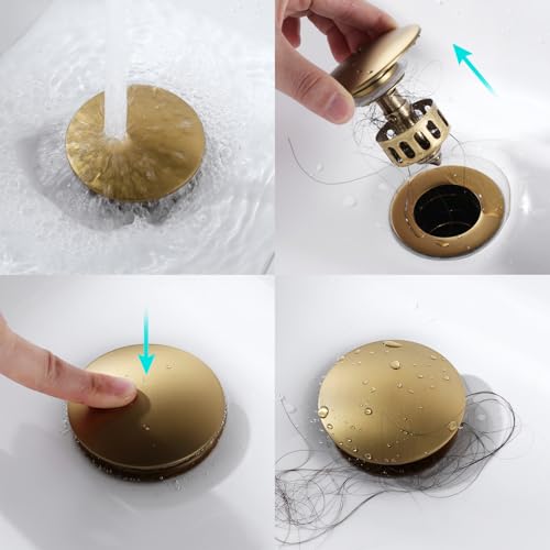 KAIYING Pop Up Drain, Bathroom Sink Drain Stopper, Vessel Sink Drain Assembly with Detachable Basket Stopper, Anti-Explosion and Anti-Clogging Drain Strainer (NO Overflow, Brushed Brass) - color: Brushed Brass, style: NO Overflow