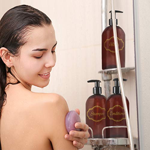 16 oz Plastic Shampoo Conditioner Wash Dispensers (Amber) | set of 3, pump bottles, high-viscosity, shower containers, lotion pumps - color: Amber/Gold/Black