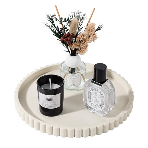 Round Bathroom Tray Silicone Kitchen Counter Decor Vanity Organizer Decorative Coffee Table Tray for Perfume, Candle, Soap Dish, 9 Inch, Beige - color: Beige, size: 9"