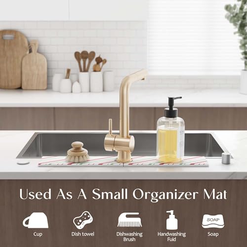 Stone Faucet Mat for Kitchen Sink, Diatomite Drying Stone Mat for Kitchen Counter, Prevent Moisture – Sink Splash Guard for Holiday Gift Home Decor (Red/Green, 23.6" x 3.9") - color: Red/Green, size: 23.6" x 3.9"