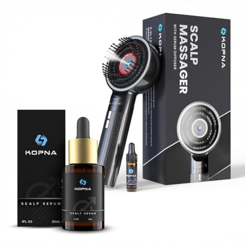 2-in-1 Electric Scalp Massager with Nano Mist Serum Applicator + Scalp Serum Bundle, Waterproof Rechargeable Head & Scalp Massage Brush with Moving Massage Teeth for Relaxing Scalp Care Routine