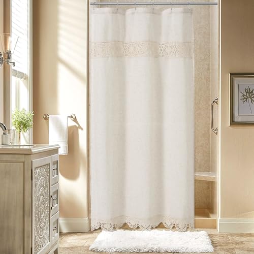 Gibelle Small Stall Boho Farmhouse Shower Curtain Set with Liner, Linen Bohemian French Country Bath Curtain 36x72, Beige/Cream - color: Beige-liner Set, size: 36"W x 72"L (Pack of 1)