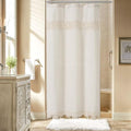 Gibelle Small Stall Boho Farmhouse Shower Curtain Set with Liner, Linen Bohemian French Country Bath Curtain 36x72, Beige/Cream - color: Beige-liner Set, size: 36"W x 72"L (Pack of 1)
