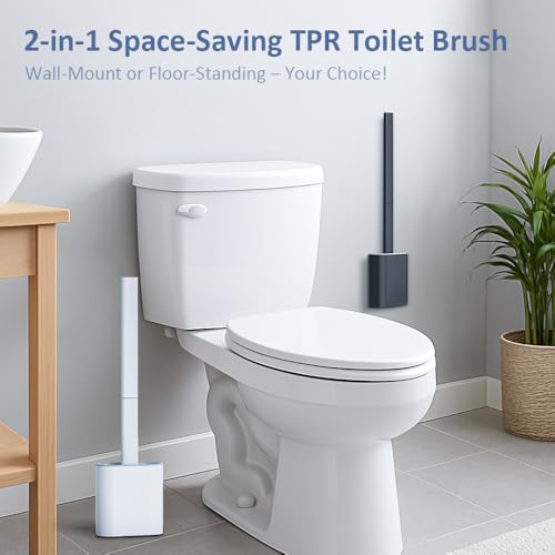 RV Silicone Toilet Brush with TPR Bristles & Detachable ABS Handle Set, Landing & Wall Mountable Toilet Bowl Brush for Space-Saving RV Bathrooms Flexible 360°Deep Cleaners Brushes (White) - color: White