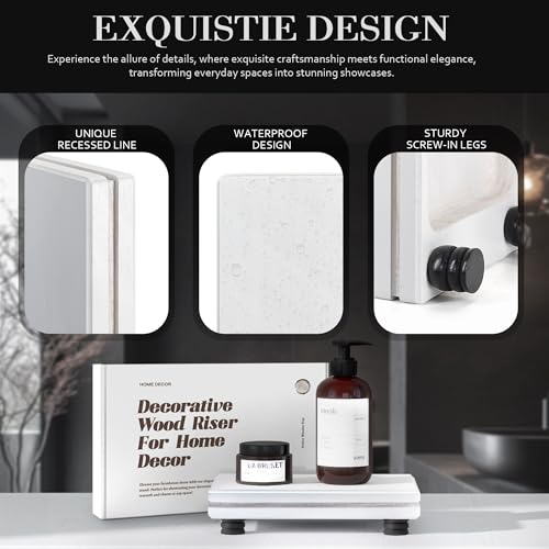 EOSAHR Farmhouse Wooden Pedestal Stand for Home and Kitchen Use – Decorative Tray for Sink Sponge Holder – The Bathroom Counter Organizer to Elevate Home Decor (Black & White) - color: Black & White