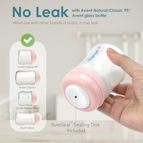 Maymom Screw Lids Aka Travel Caps with Rewritable Sealing Disc Compatible with Avent, Maymom Wide Mouth Bottles; Cap Replace Avent Natural Bottle Sealing Ring and Sealing Disc, 6pcs. (Pink) - color: Pink