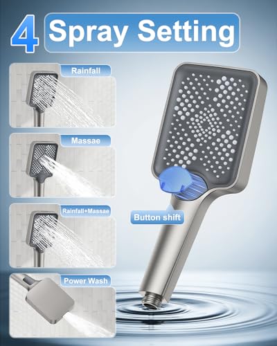Shower System 13-Inch Rainfall Shower Head - 3 Setting Handheld Sprayer, Complete Bathroom Set with Faucet Mixer Trim Kit & Valve Brushed Nickel - color: Brushed Nickel, size: 13''