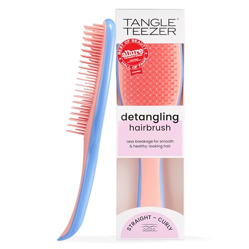 Tangle Teezer Ultimate Detangler Brush, Straight to Wavy, Apricot Blaze | Patented two-tier, regular-flex teeth reduce breakage & split ends on wet or dry hair; Shower-friendly hairbrush for all ages - color: Apricot Blaze