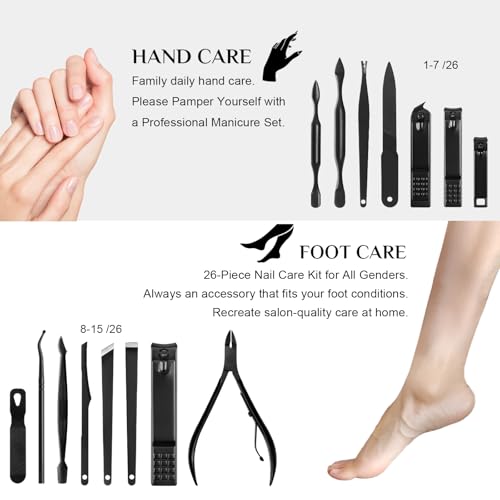 Nail Clippers Set, 26 Piece Manicure Set & Pedicure Kit, Stainless Steel Fingernail & Toenail Clipper Cutters, Professional Nail Care Tools with Luxurious Travel Case for Men and Women, Brown - color: Brown