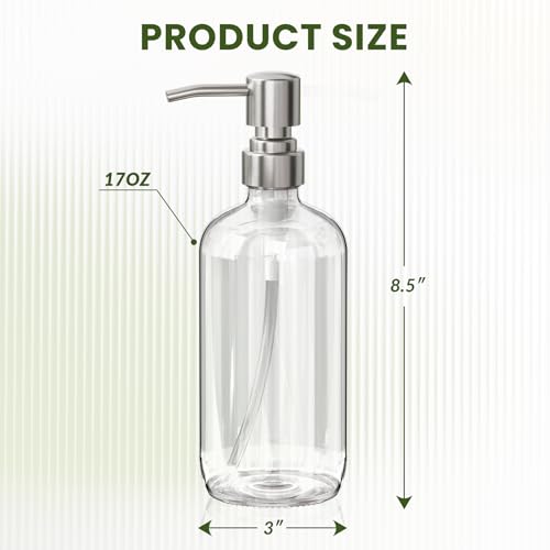 AmazerBath Soap Dispenser, 2 Pack Glass Soap Dispenser with Pump Stainless Steel, 17 Oz Hand Soap Bottles Bathroom Kitchen, Clear - color: Brushed Stainless Steel