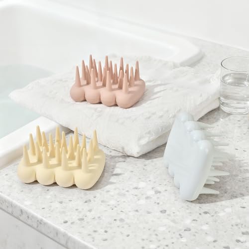 Silicone Shampoo Brush & Scalp Massager for Dry, Itchy & Dandruff Relief - Ergonomic Scrubber for Deep Hair Washing - Cream White - color: Light Yellow