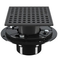 4 Inch Shower Floor Drain with Flange - Square Shower Drain with Hair Strainer - Removable Grid Strainer Cover - SUS304 Stainless Steel - Matte Black - color: Matte Black