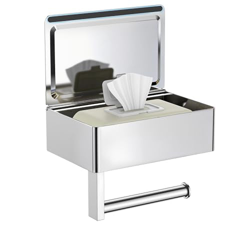 FORIOUS Toilet Paper Holder with Shelf, Sanitary Napkin Receptacle Tampon Holder, Wall Mount Toilet Paper Holder with Storage, Flushable Wipes Dispenser Fits for Bathroom Commercial(1, Chrome) - color: Chrome, size: 1 Pack-8" (L)