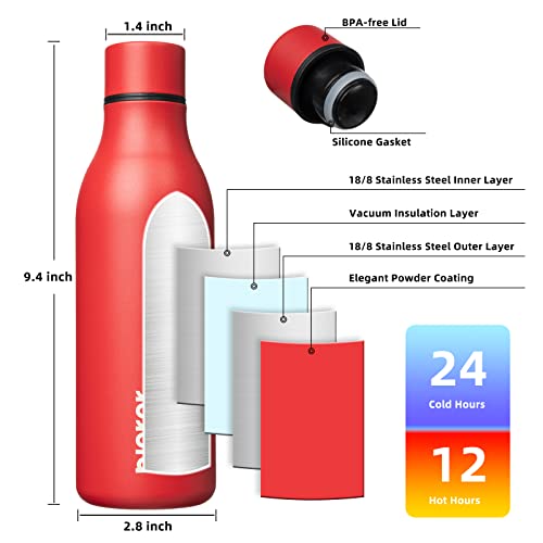 BJPKPK Insulated Water Bottles, 18 oz Stainless Steel Metal Water Bottle with Strap, BPA Free Leak Proof Jugs, Mugs, Flasks, Reusable Thermal Flasks for Sports & Travel, Red - color: Red, size: 18 Ounces, style: 18oz