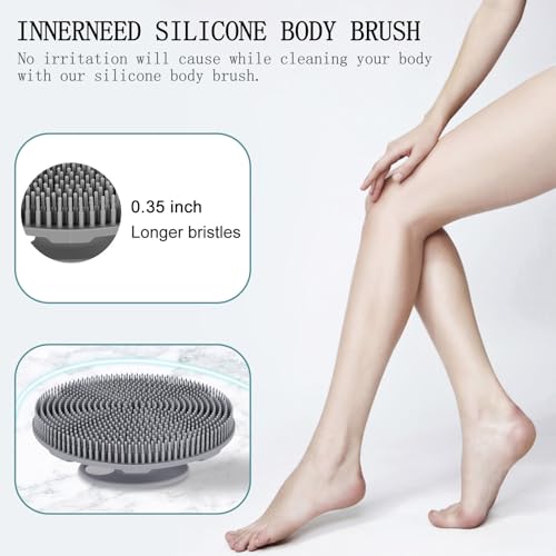 INNERNEED Food-Grade Soft Silicone Body Scrubber Shower Brush Handheld Cleansing Skin Brush, Gentle Exfoliating and Lather Well (Gray) - color: Gray