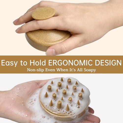 Nimiah Scalp Massager Hair Growth - Natural Coconut Shell Shampoo Brush with Dual Silicone Bristles for Dandruff Removal Stress Relax, Wet & Dry Use Scalp Scrubber for Thick Thin Curly Hair