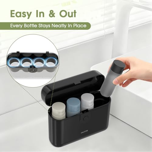 Travel Bottles with Case, 4x2oz TSA Approved, Leak-Proof, Press to Unlock, Compact & Portable Travel Toiletries (Black) - color: Black