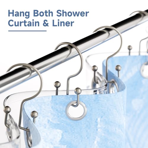 Titanker Shower Curtain Hooks Rings, Rust Resistant Metal Minimalist Simple Double Glide Shower Hooks Rings for Bathroom Shower Rods Curtains, Set of 12 Hooks - Matte Nickel - color: Matte Nickel, style: Minimalist