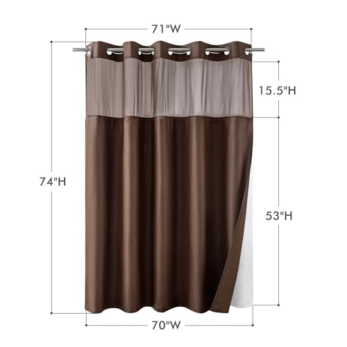 Mrs Awesome No Hook Shower Curtain with Snap-in Liner, Embossed Waffle Design Fabric Shower Curtain for Bathroom, Soft & Lightweight, 71x74, Chocolate - color: Chocolate, size: 71"W x 74"L (Pack of 1)
