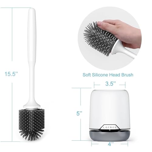Lefree Silicone Toilet Brush and Holder, Bathroom Cleaner Brush Set, Non-Slip Handle Toilet Bowl Brush with TPR Soft Bristle, Wall Mounted/Floor Standing - color: Gray, size: 1 Pack