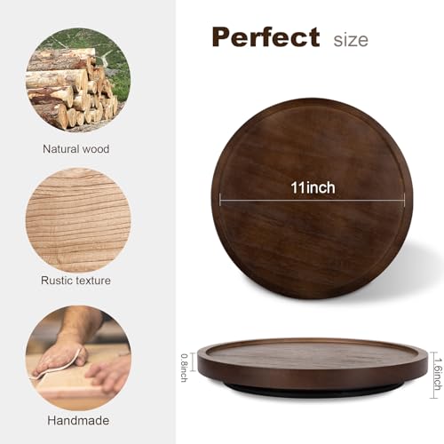 Wood Lazy Susan Organizer Kitchen Turntable for Cabinet Farmhouse Bathroom Decor Round Decorative Tray for Vanity, Counter, Sink, Coffee Table, 11 Inch, Walnut - color: Walnut, size: 11“