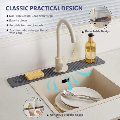 Stone Faucet Mat for Kitchen Sink, Water Absorbing Sink Water Splash Guard | Stone Drying Mat for Kitchen Counter Bathroom Sink Diatomite Stone Drying Mat & Sink Protectors(Dark Grey, 23.6" x 3.9") - color: Dark Gray.23.6" x 3.9"