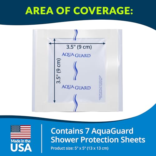 TIDI 50005-PKG AquaGuard Sheet – 5” x 5” – (Area of Coverage: 3.5” x 3.5”) – Shower Protection Sheet – Self-Adhesive Moisture Barrier – Wound Cover for Showering – 7 Sheets – Home Medical Supplies - size: 5" x 5", style: Package of 7 Sheets